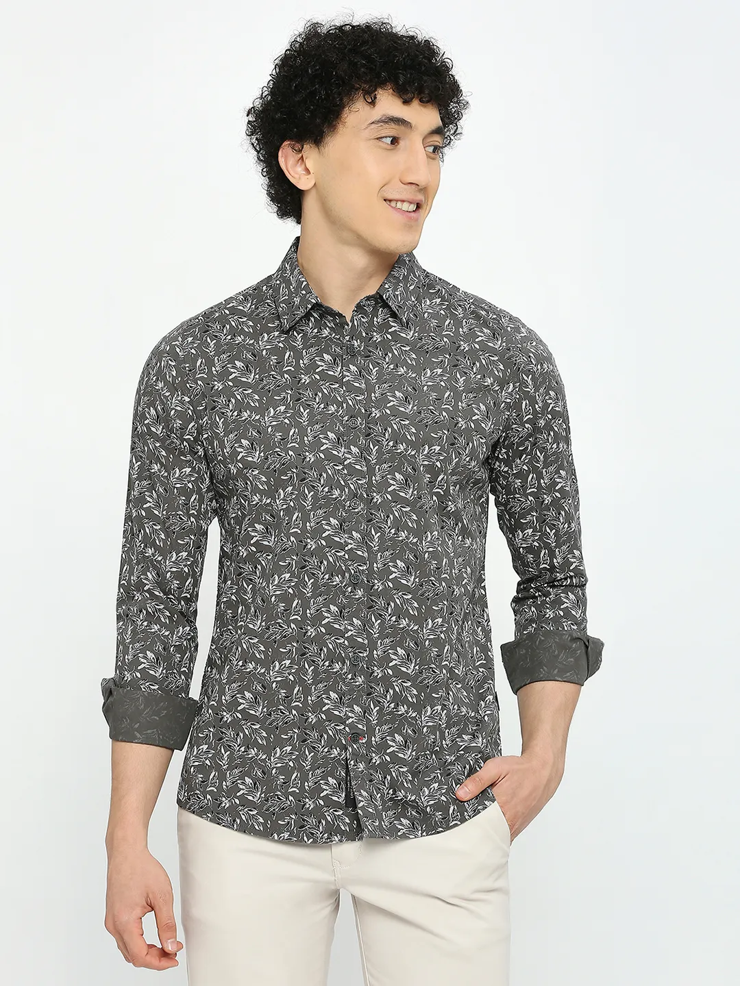 Olive Slim Straight Fit Regular Collar Long Sleeves Men's Shirt by Being Human Clothing