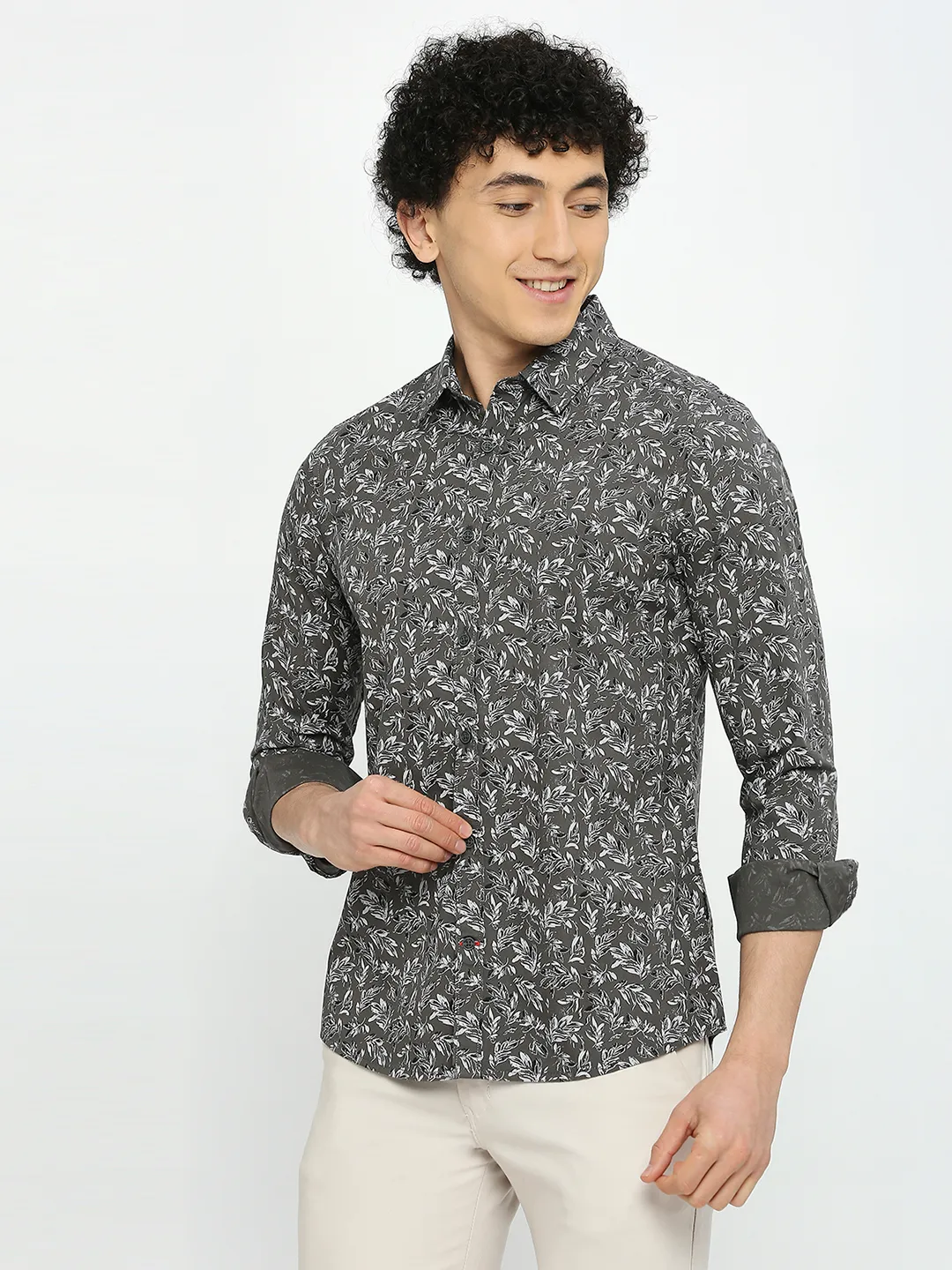 Olive Slim Straight Fit Regular Collar Long Sleeves Men's Shirt by Being Human Clothing - Image 2