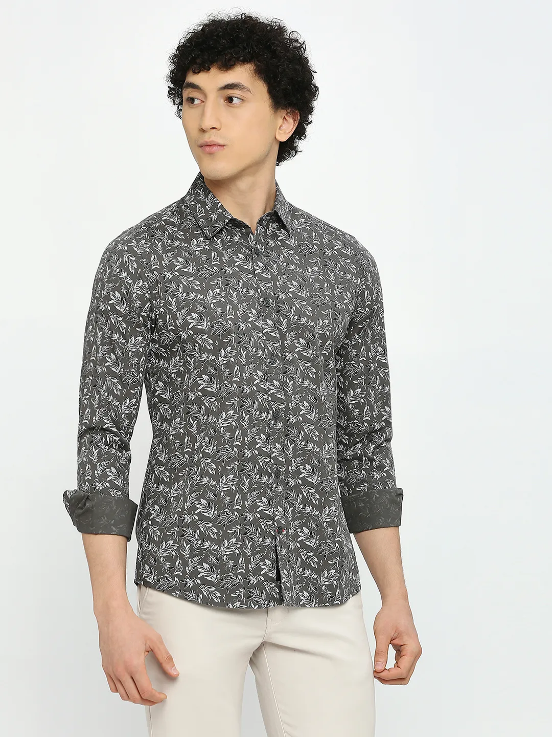 Olive Slim Straight Fit Regular Collar Long Sleeves Men's Shirt by Being Human Clothing - Image 3