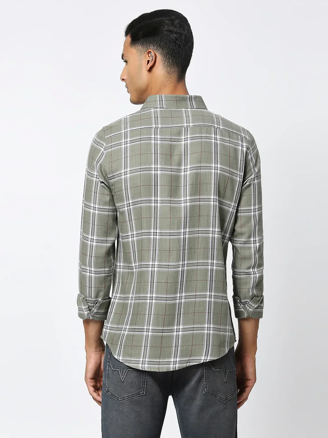 Light Olive Slim Fit Regular Collar Men's Shirt by Being Human Clothing - Image 4