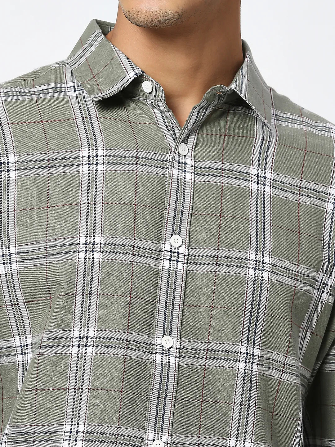 Light Olive Slim Fit Regular Collar Men's Shirt by Being Human Clothing - Image 5