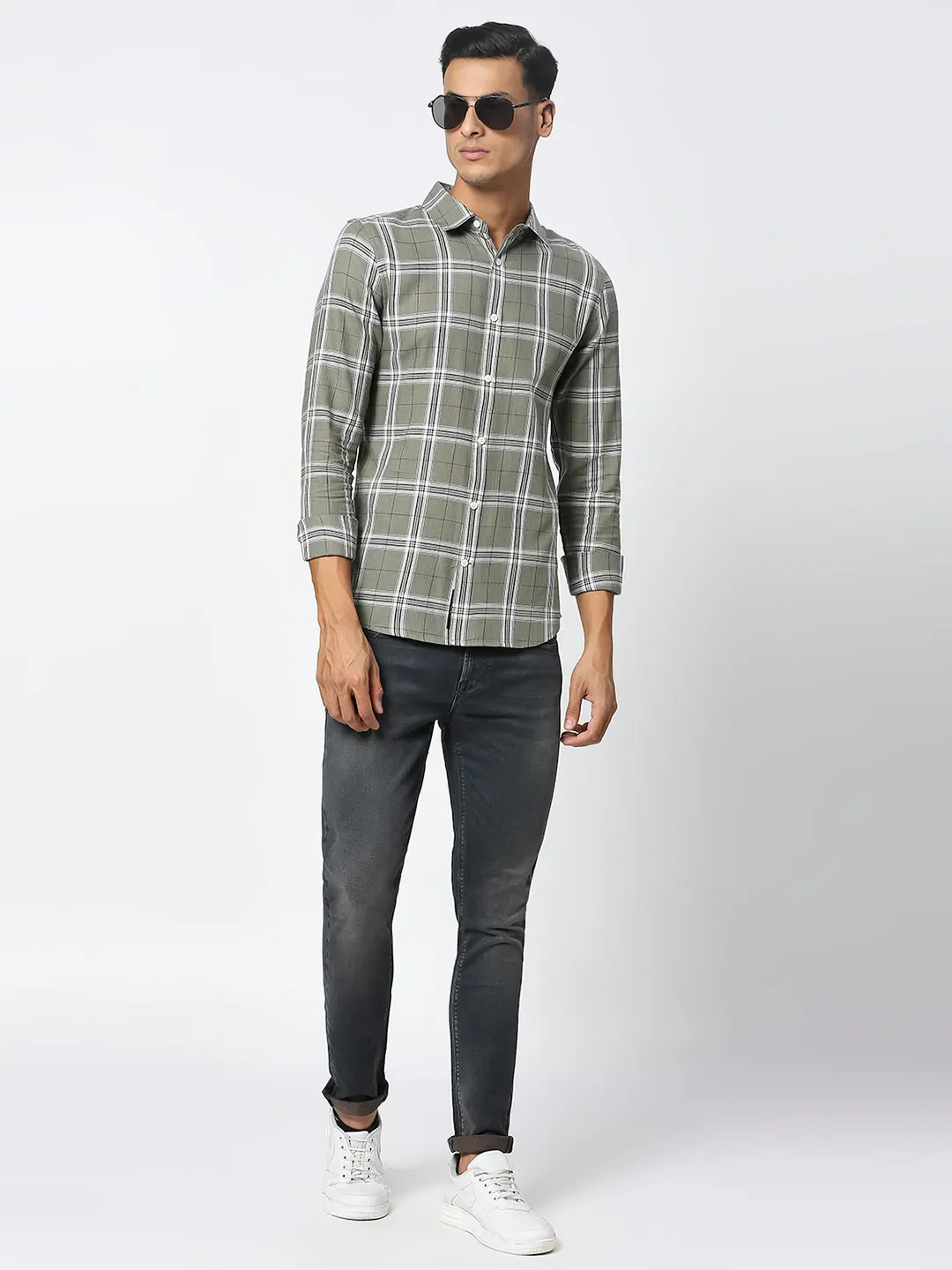 Light Olive Slim Fit Regular Collar Men's Shirt by Being Human Clothing - Image 6