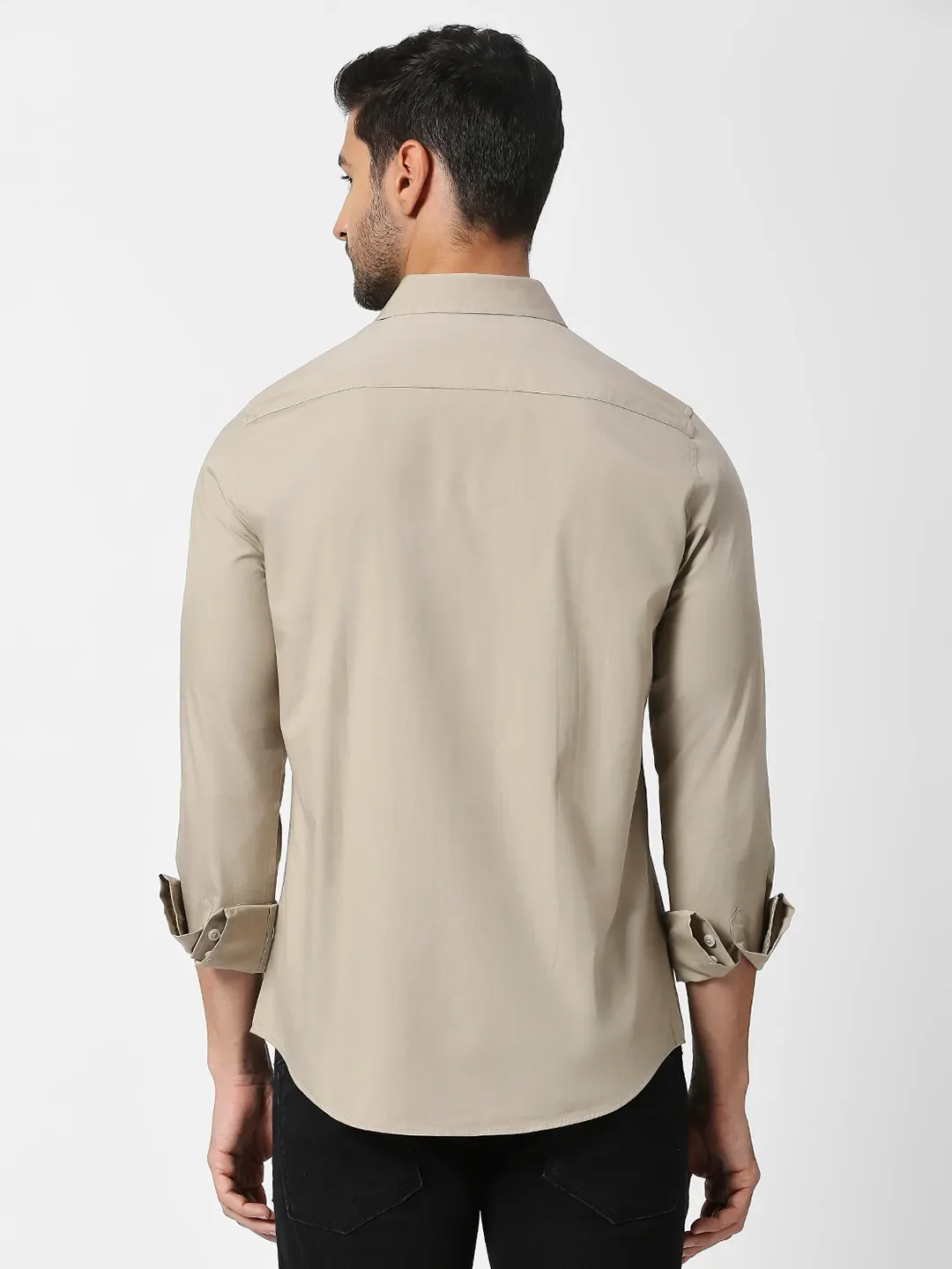 Khaki Slim Straight Fit Regular Collar Long Sleeves Men's Shirt by Being Human Clothing - Image 4