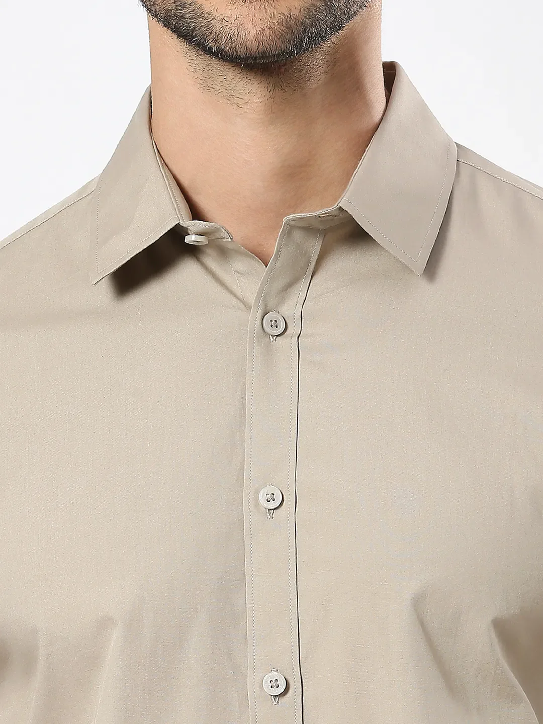 Khaki Slim Straight Fit Regular Collar Long Sleeves Men's Shirt by Being Human Clothing - Image 5