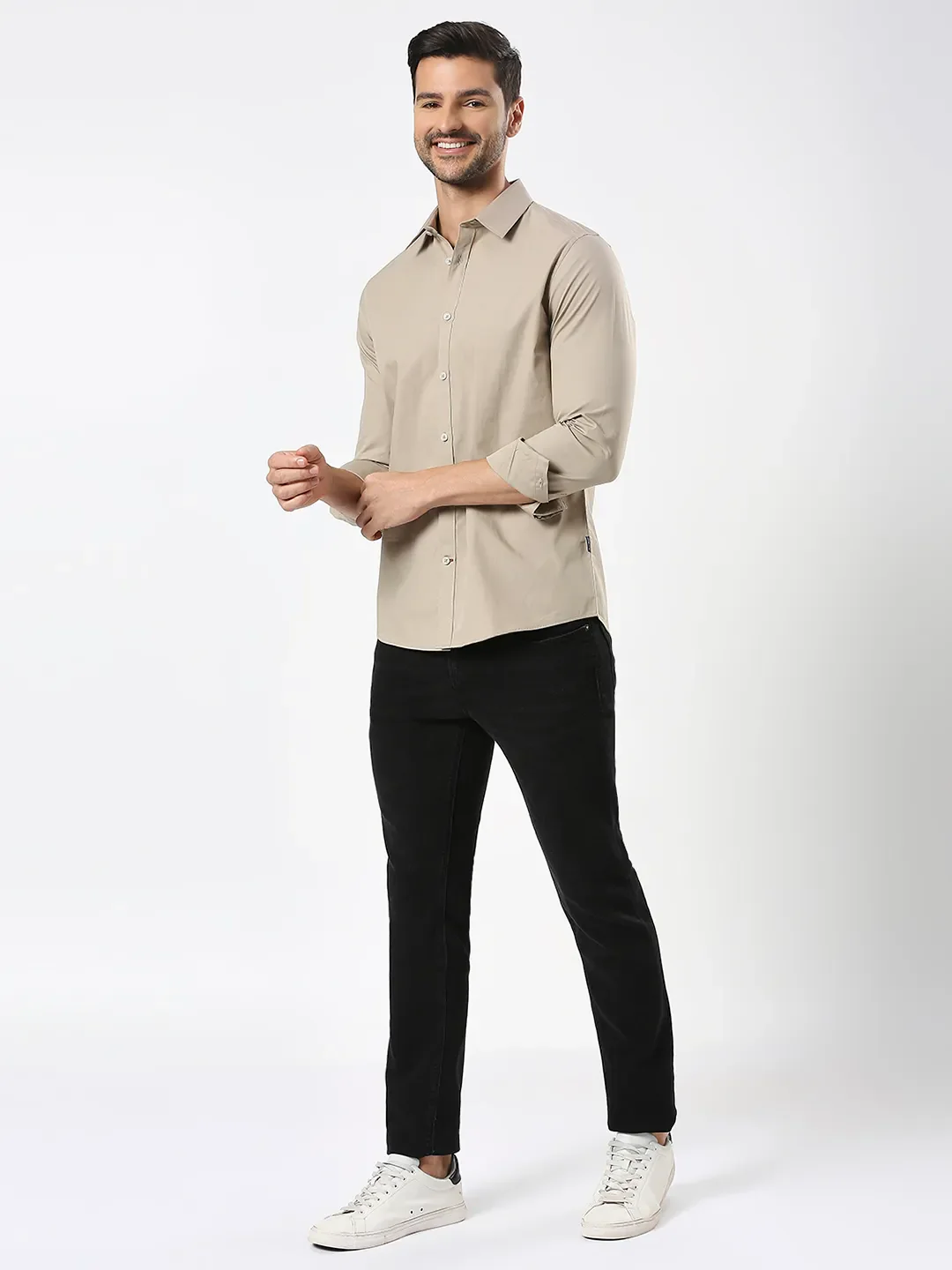Khaki Slim Straight Fit Regular Collar Long Sleeves Men's Shirt by Being Human Clothing - Image 6