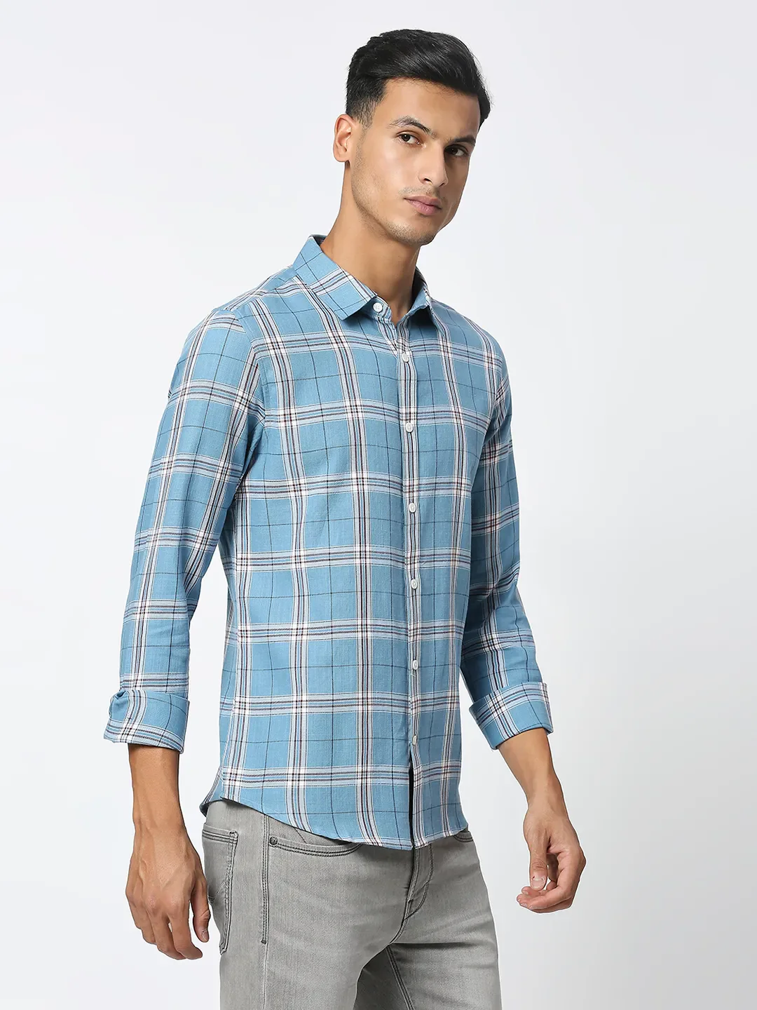 Green Slim Straight Fit Regular Collar Long Sleeves Men's Shirt by Being Human Clothing - Image 3