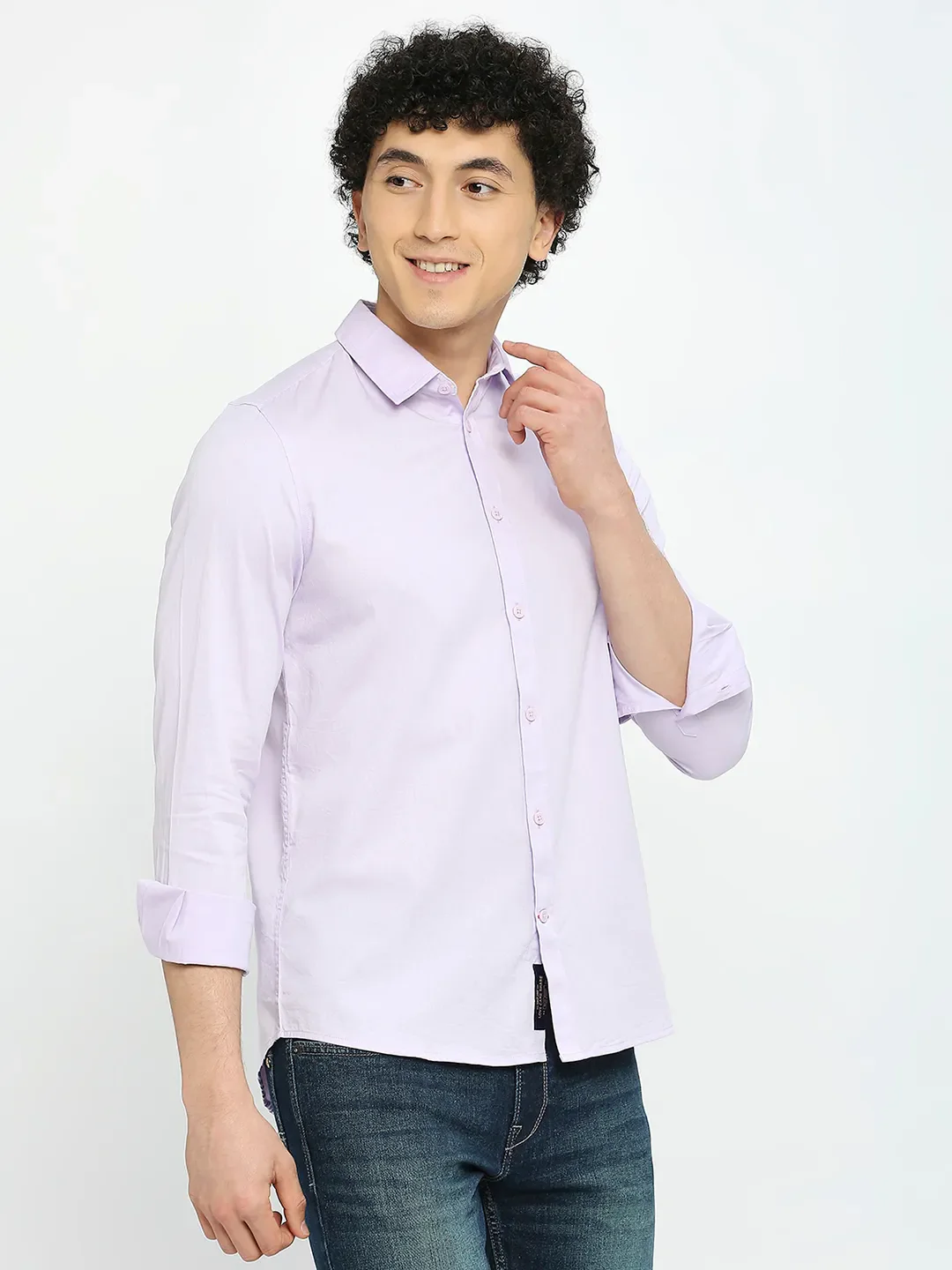 Purple Slim Straight Fit Regular Collar Long Sleeves Men's Shirt by Being Human Clothing - Image 3