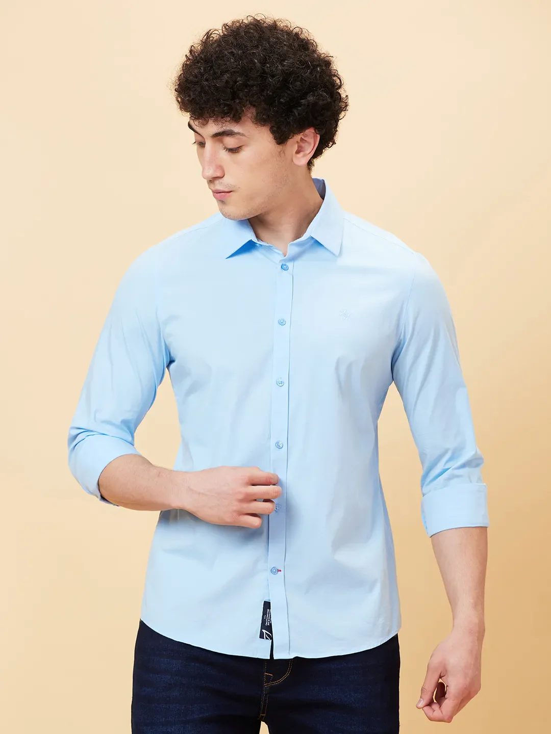 Blue Slim Straight Fit Regular Collar Long Sleeves Men's Shirt by Being Human Clothing