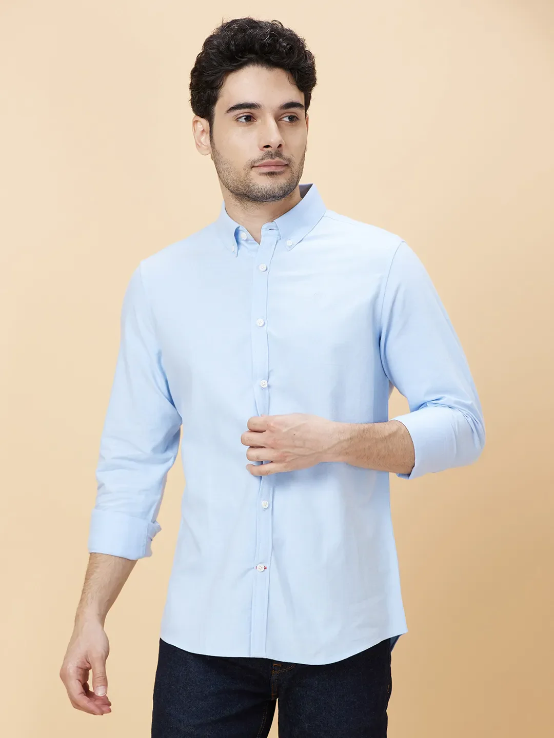Blue Slim Straight Fit Regular Collar Long Sleeves Men's Shirt by Being Human Clothing