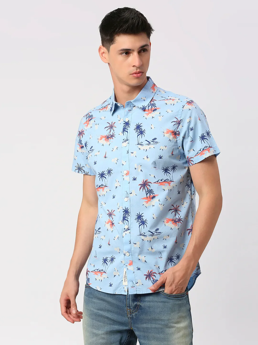 Light Blue Slim Fit Regular Collar Men's Shirt by Being Human Clothing - Image 2