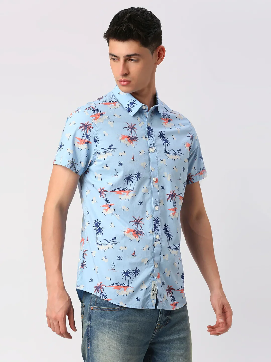 Light Blue Slim Fit Regular Collar Men's Shirt by Being Human Clothing - Image 3