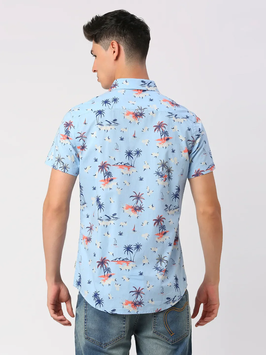 Light Blue Slim Fit Regular Collar Men's Shirt by Being Human Clothing - Image 4