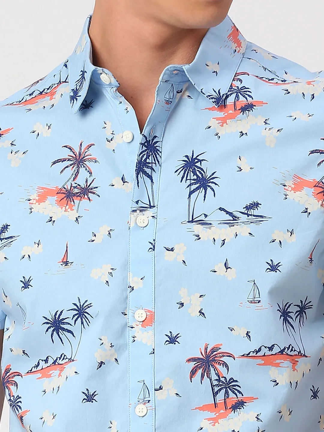 Light Blue Slim Fit Regular Collar Men's Shirt by Being Human Clothing - Image 5