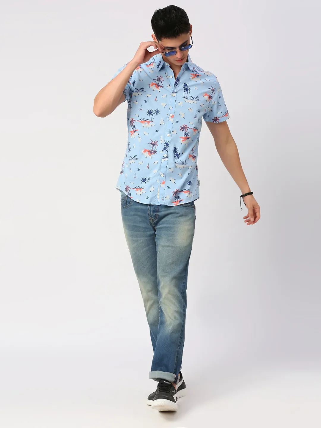 Light Blue Slim Fit Regular Collar Men's Shirt by Being Human Clothing - Image 6