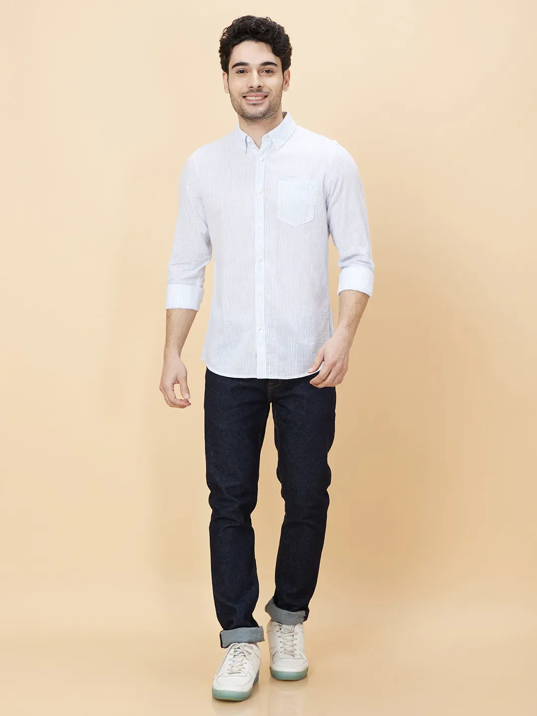 Blue Slim Straight Fit Regular Collar Long Sleeves Men's Shirt by Being Human Clothing - Image 2