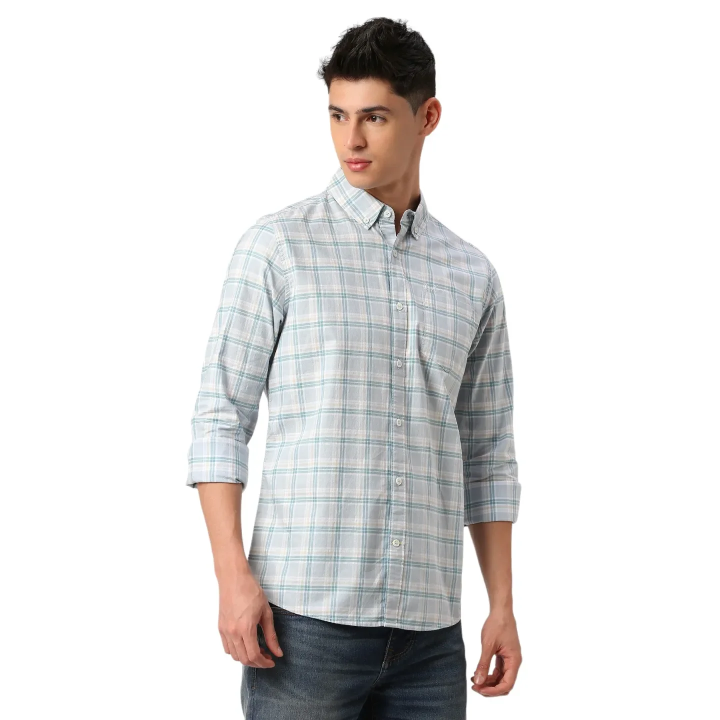 Green Slim Straight Fit Regular Collar Long Sleeves Men's Shirt by Being Human Clothing - Image 3