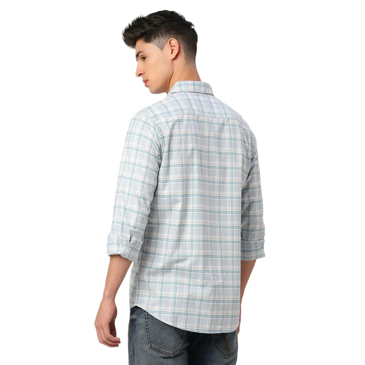 Green Slim Straight Fit Regular Collar Long Sleeves Men's Shirt by Being Human Clothing - Image 4