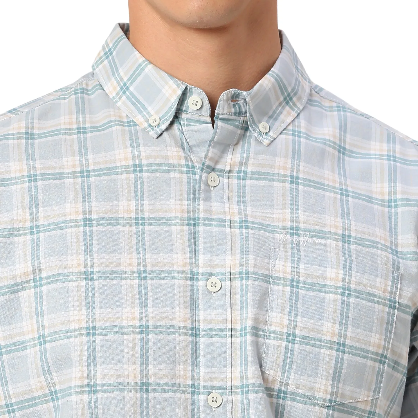 Green Slim Straight Fit Regular Collar Long Sleeves Men's Shirt by Being Human Clothing - Image 5