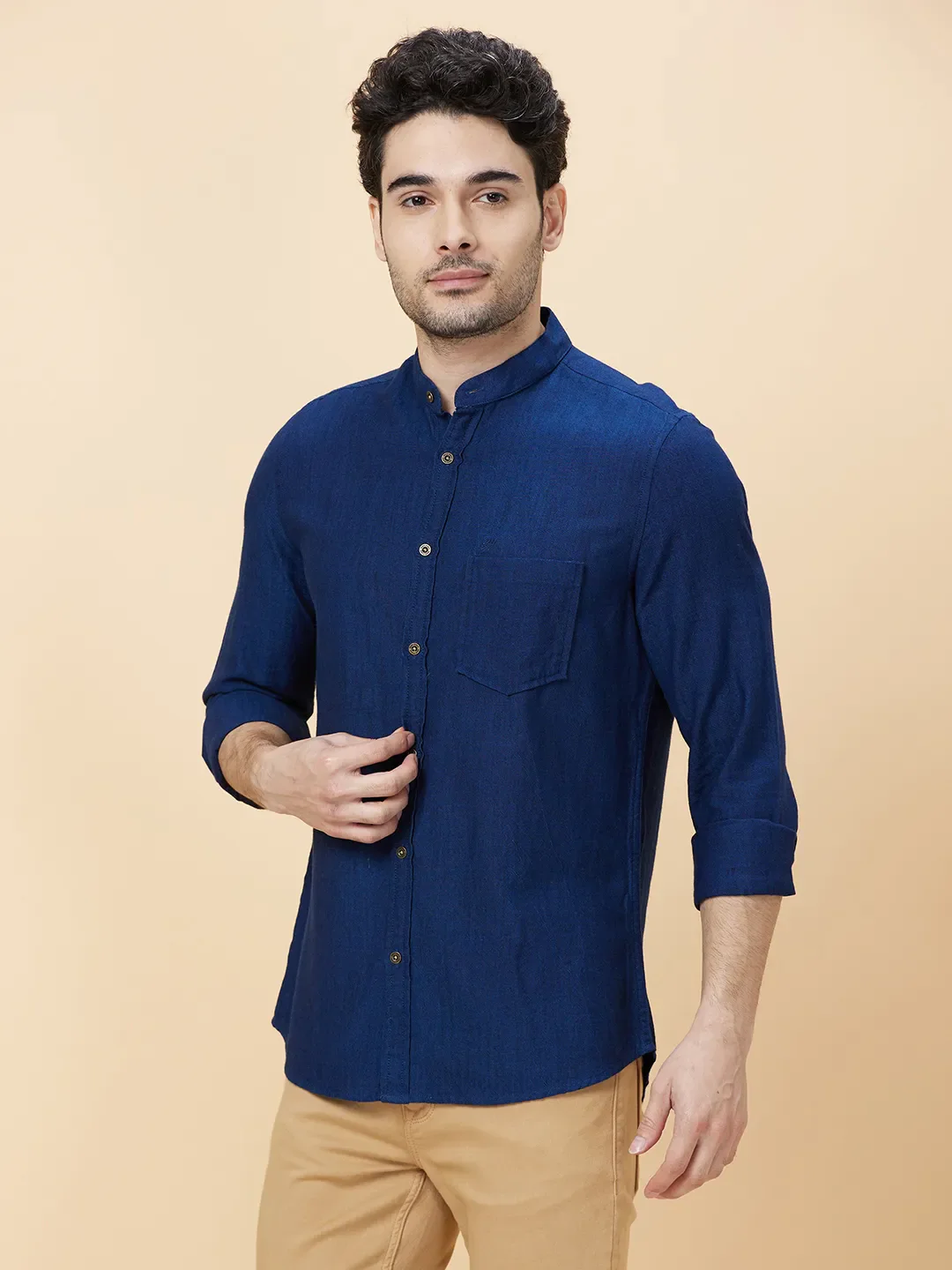 Navy Slim Fit Regular Collar Men's Shirt by Being Human Clothing - Image 4