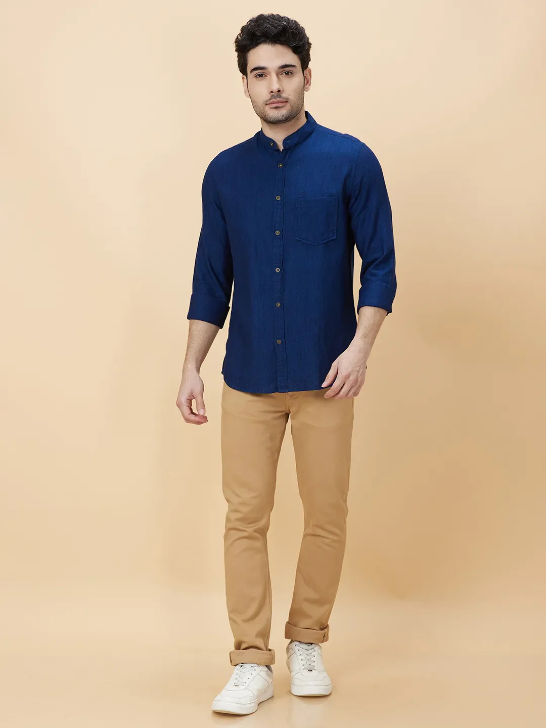 Navy Slim Fit Regular Collar Men's Shirt by Being Human Clothing - Image 5