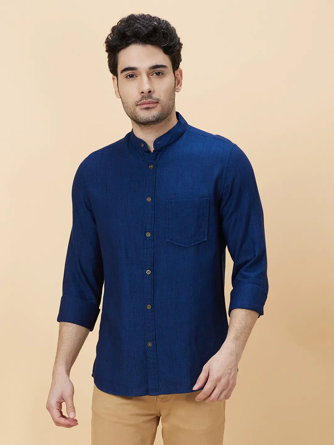 Navy Slim Fit Regular Collar Men's Shirt by Being Human Clothing - Image 6