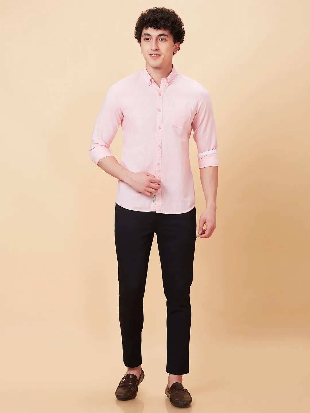 Light Pink Slim Fit Regular Collar Men's Shirt by Being Human Clothing - Image 2