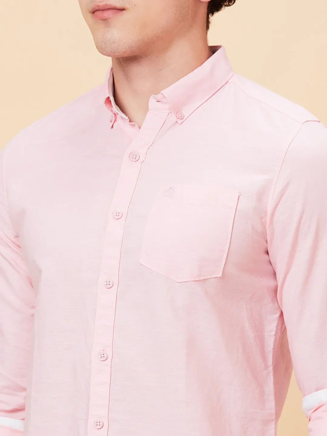 Light Pink Slim Fit Regular Collar Men's Shirt by Being Human Clothing - Image 5