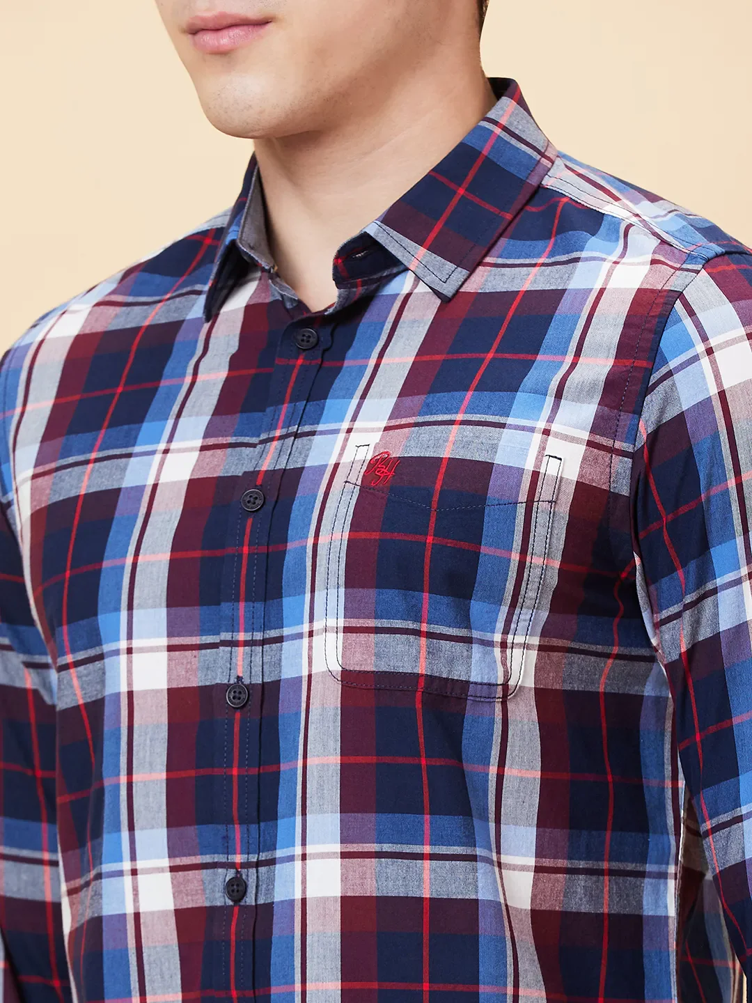Maroon Slim Fit Regular Collar Men's Shirt by Being Human Clothing - Image 3