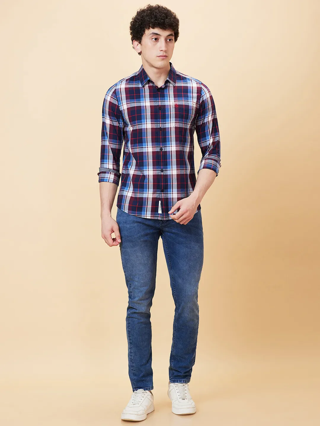 Maroon Slim Fit Regular Collar Men's Shirt by Being Human Clothing - Image 5