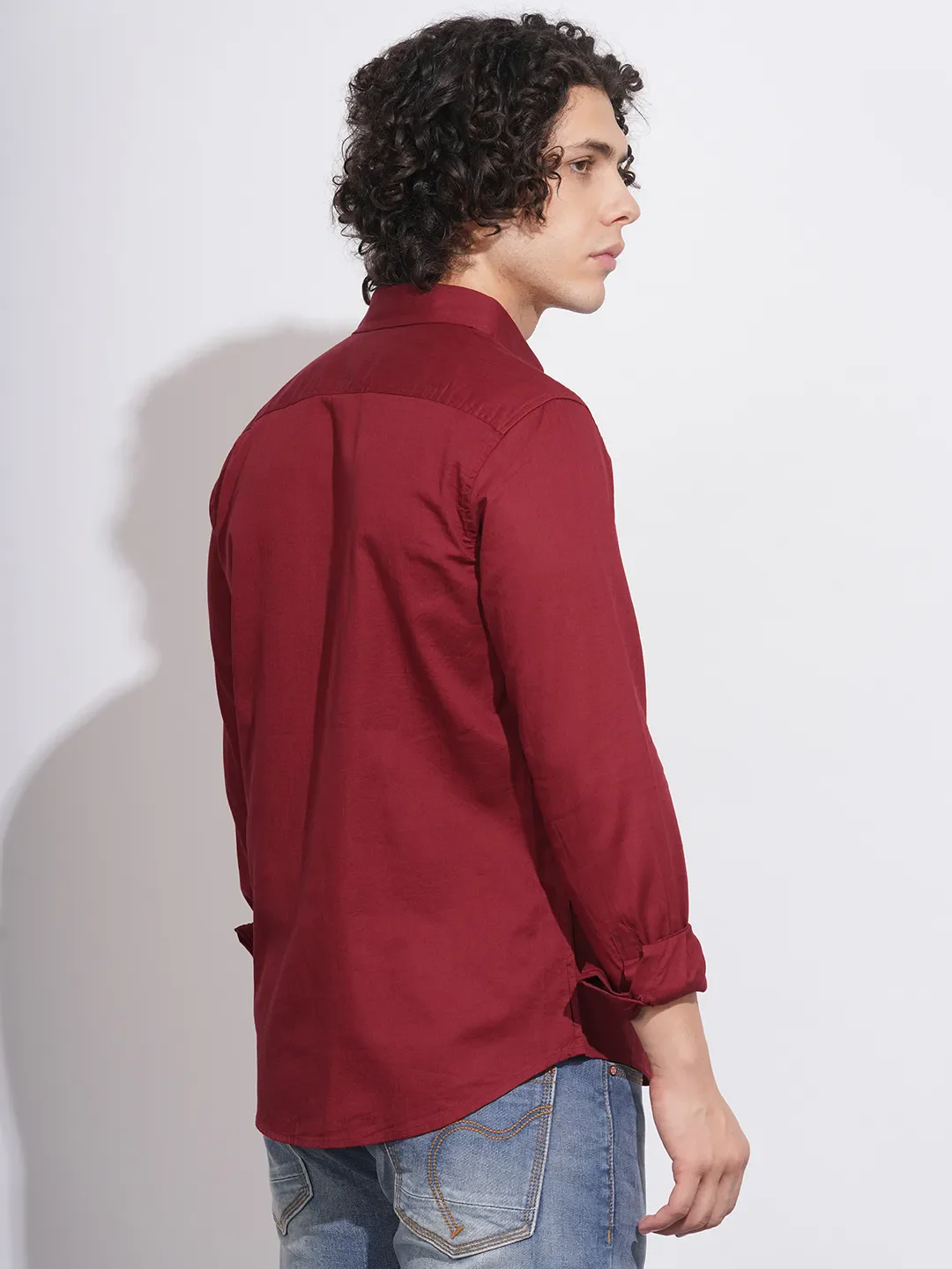 Red Slim Straight Fit Regular Collar Long Sleeves Men's Shirt by Being Human Clothing - Image 3