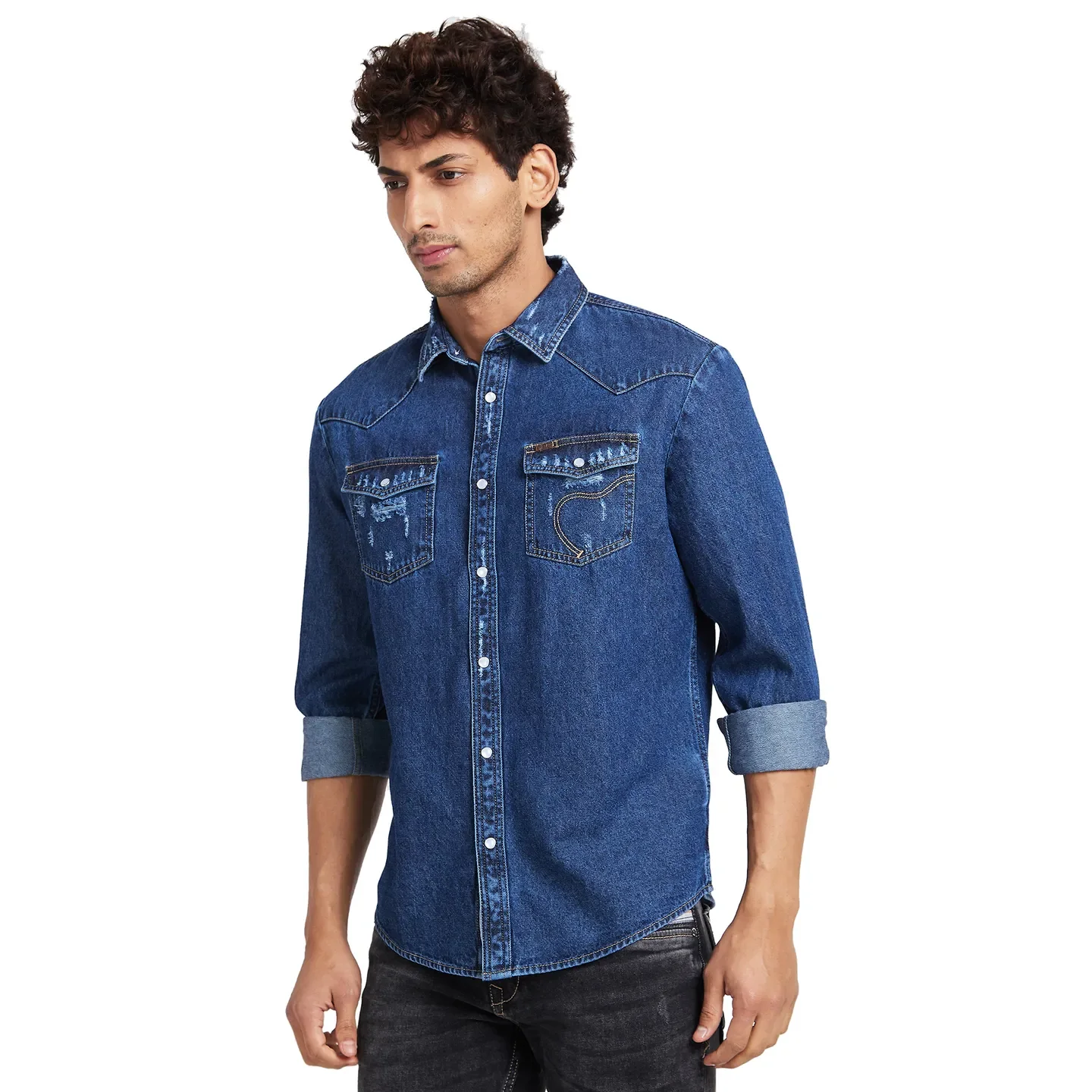 Blue Slim Straight Fit Regular Collar Long Sleeves Men's Shirt by Being Human Clothing - Image 2