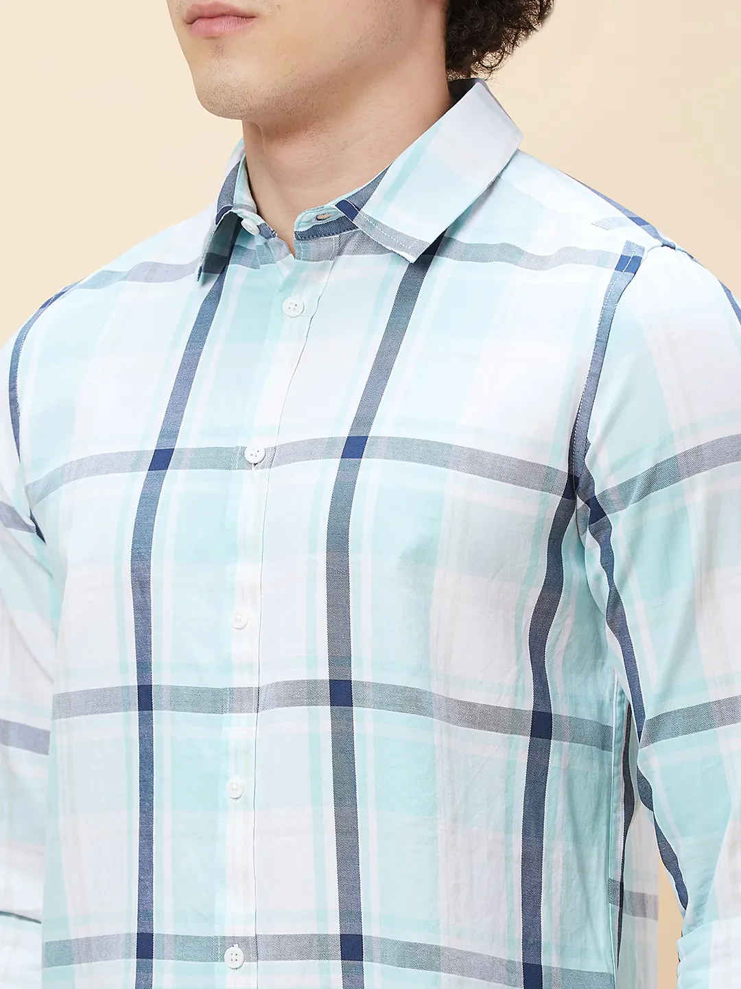 Green Slim Straight Fit Regular Collar Long Sleeves Men's Shirt by Being Human Clothing - Image 5