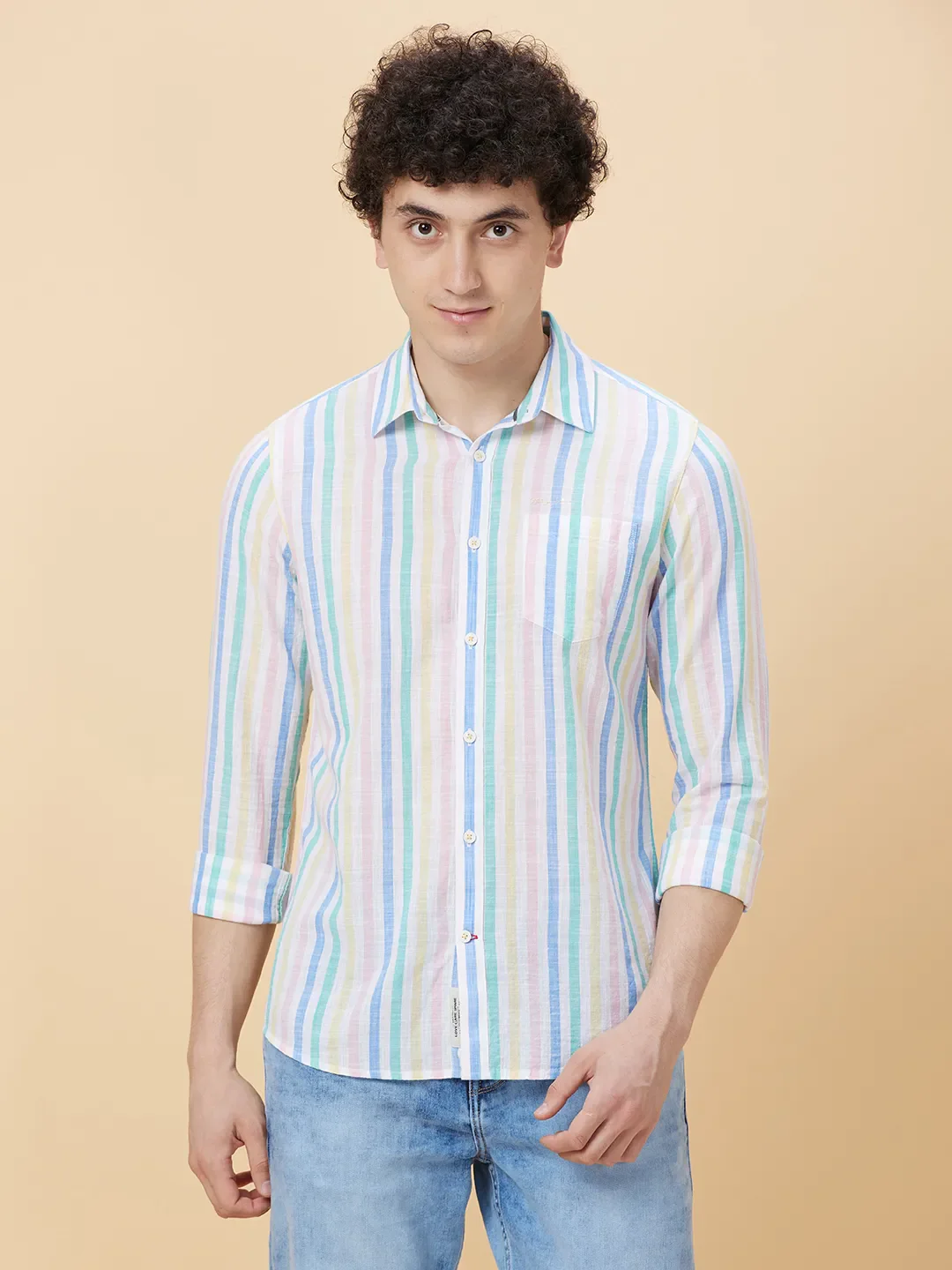 Multicolor Slim Fit Regular Collar Men's Shirt by Being Human Clothing
