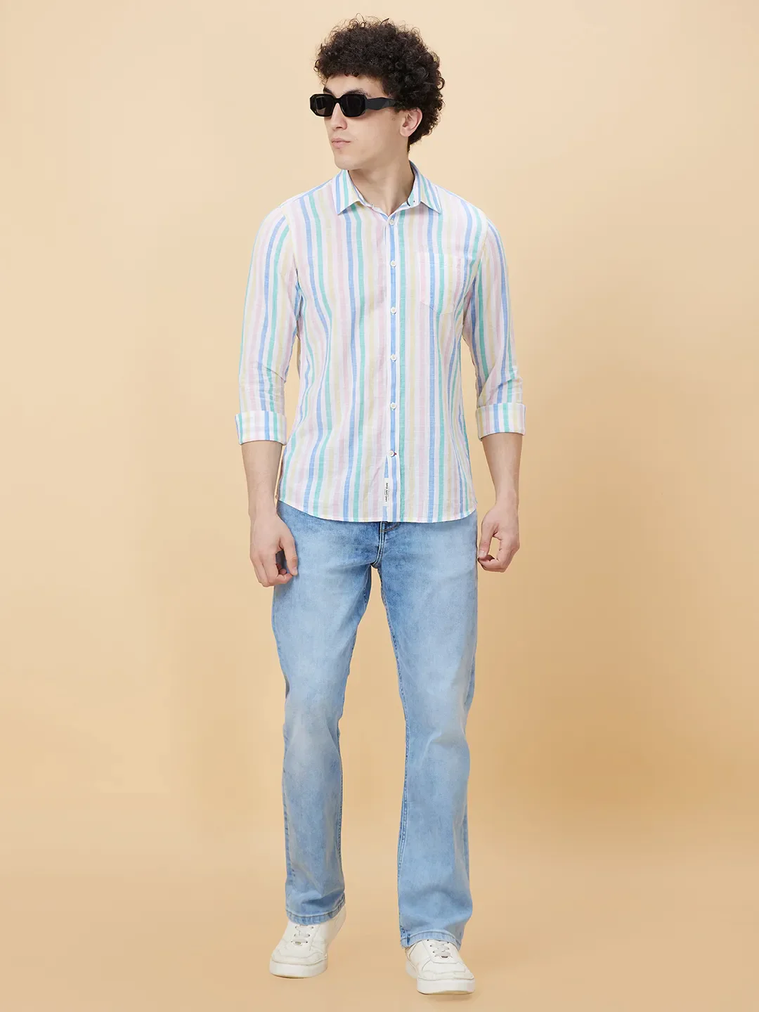 Multicolor Slim Fit Regular Collar Men's Shirt by Being Human Clothing - Image 6
