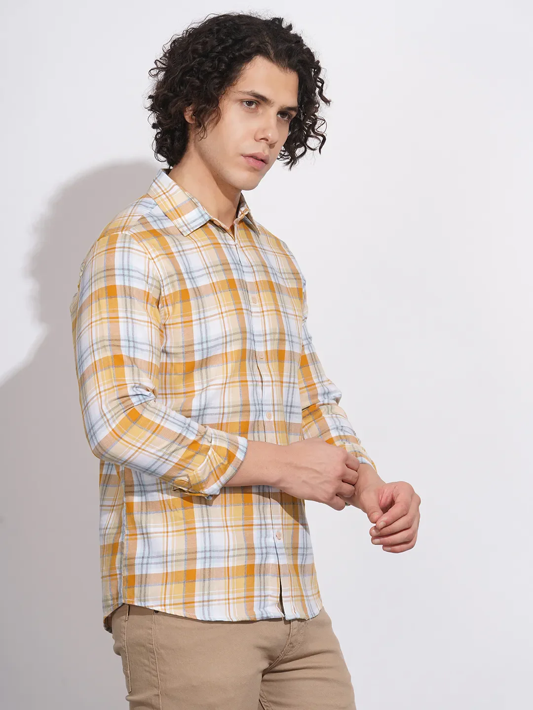Orange Slim Straight Fit Regular Collar Long Sleeves Men's Shirt by Being Human Clothing - Image 2