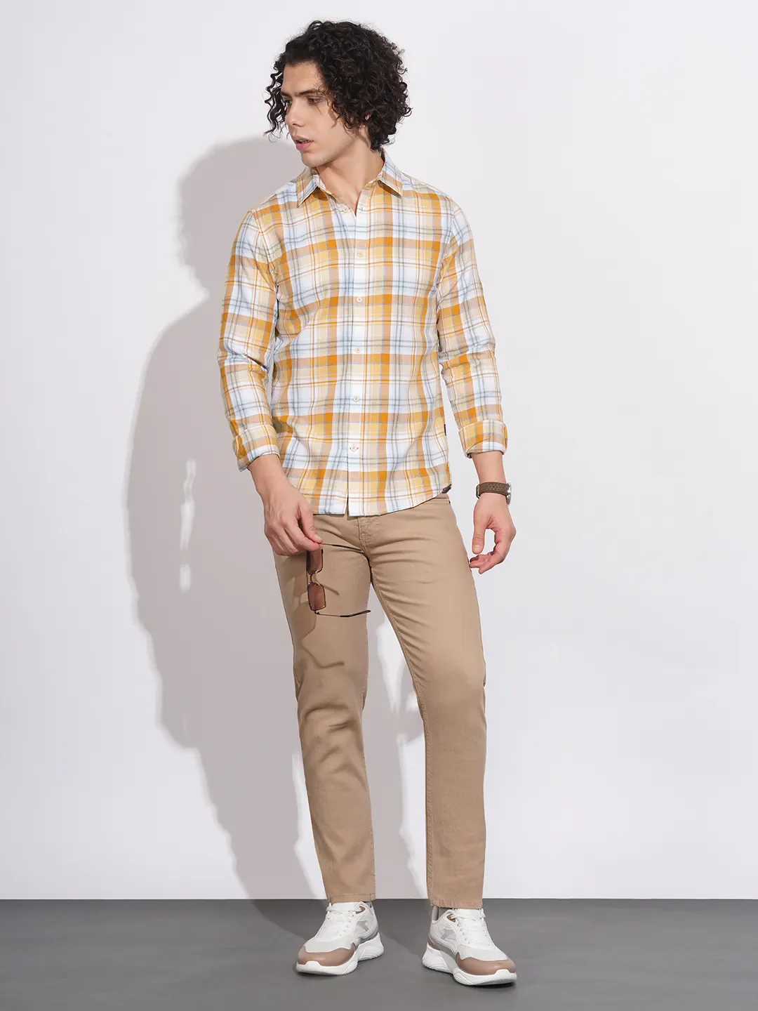 Orange Slim Straight Fit Regular Collar Long Sleeves Men's Shirt by Being Human Clothing - Image 4