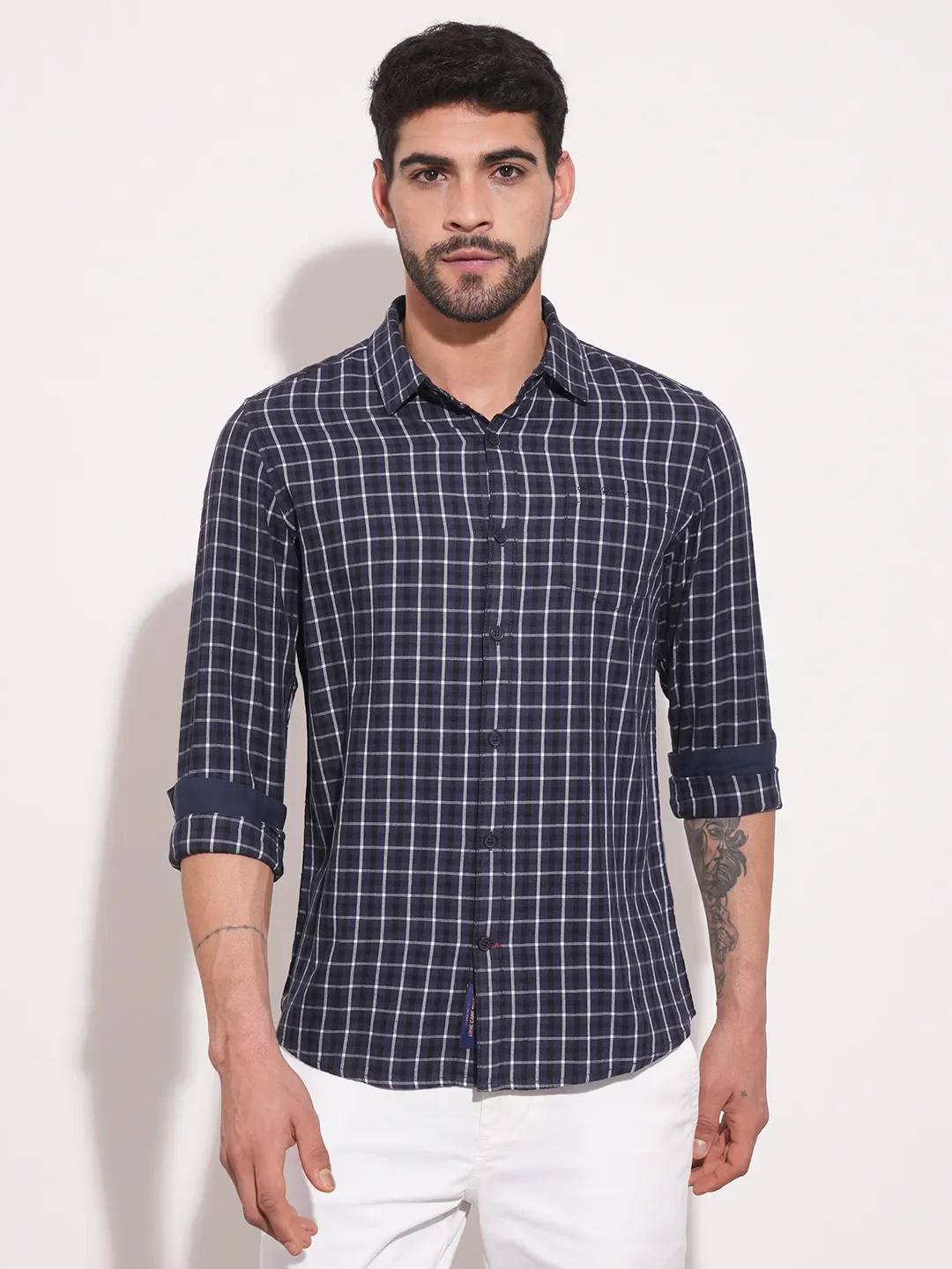 Navy Slim Fit Regular Collar Men's Shirt by Being Human Clothing