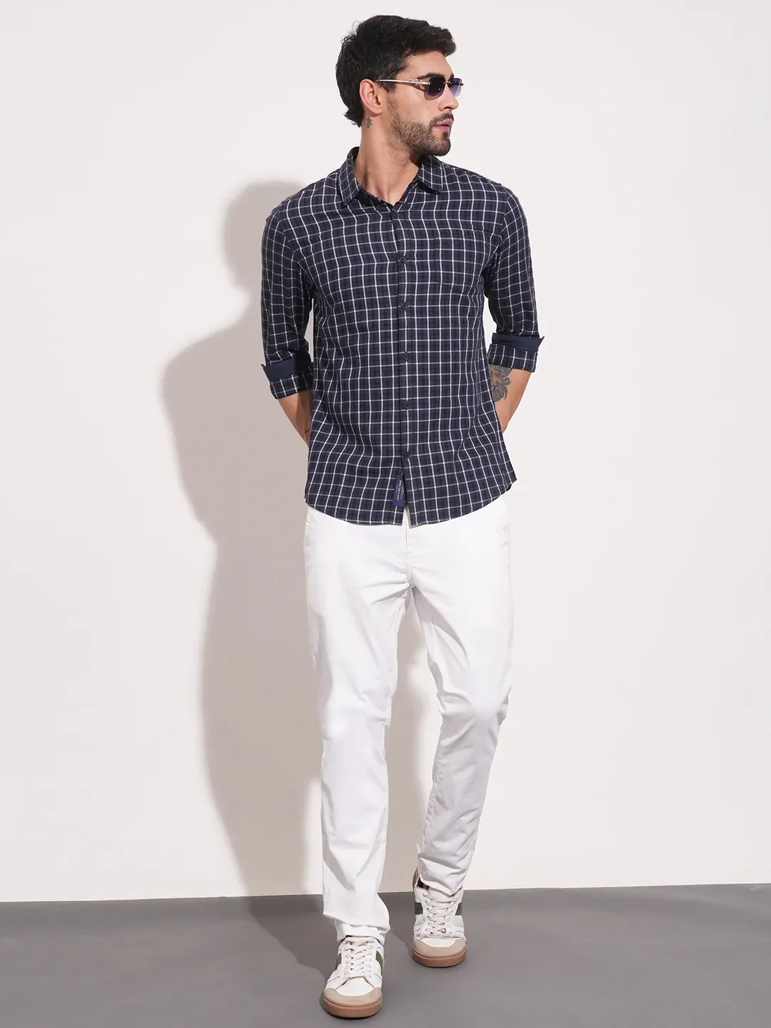 Navy Slim Fit Regular Collar Men's Shirt by Being Human Clothing - Image 2