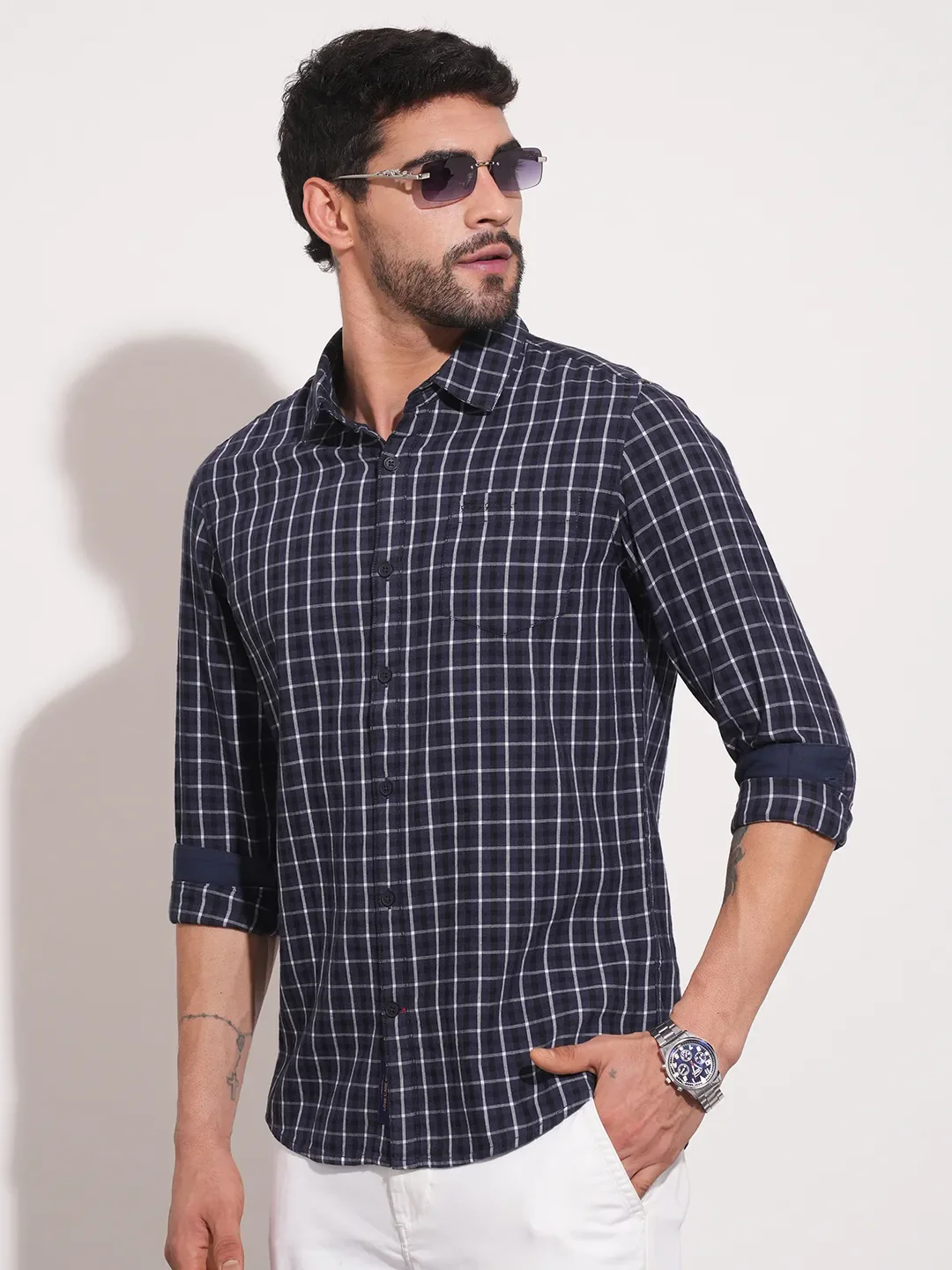 Navy Slim Fit Regular Collar Men's Shirt by Being Human Clothing - Image 6