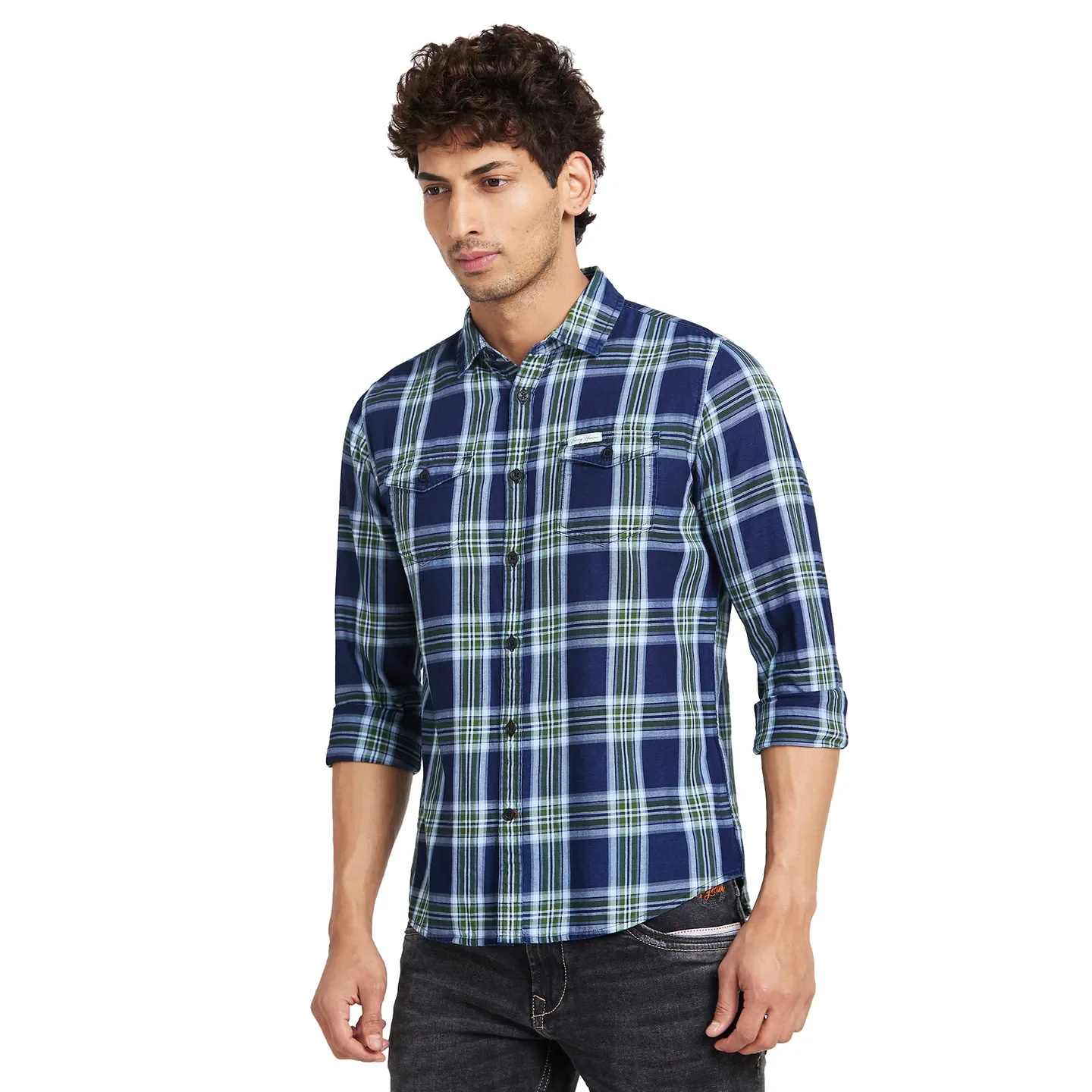 Navy Slim Fit Regular Collar Men's Shirt by Being Human Clothing - Image 2