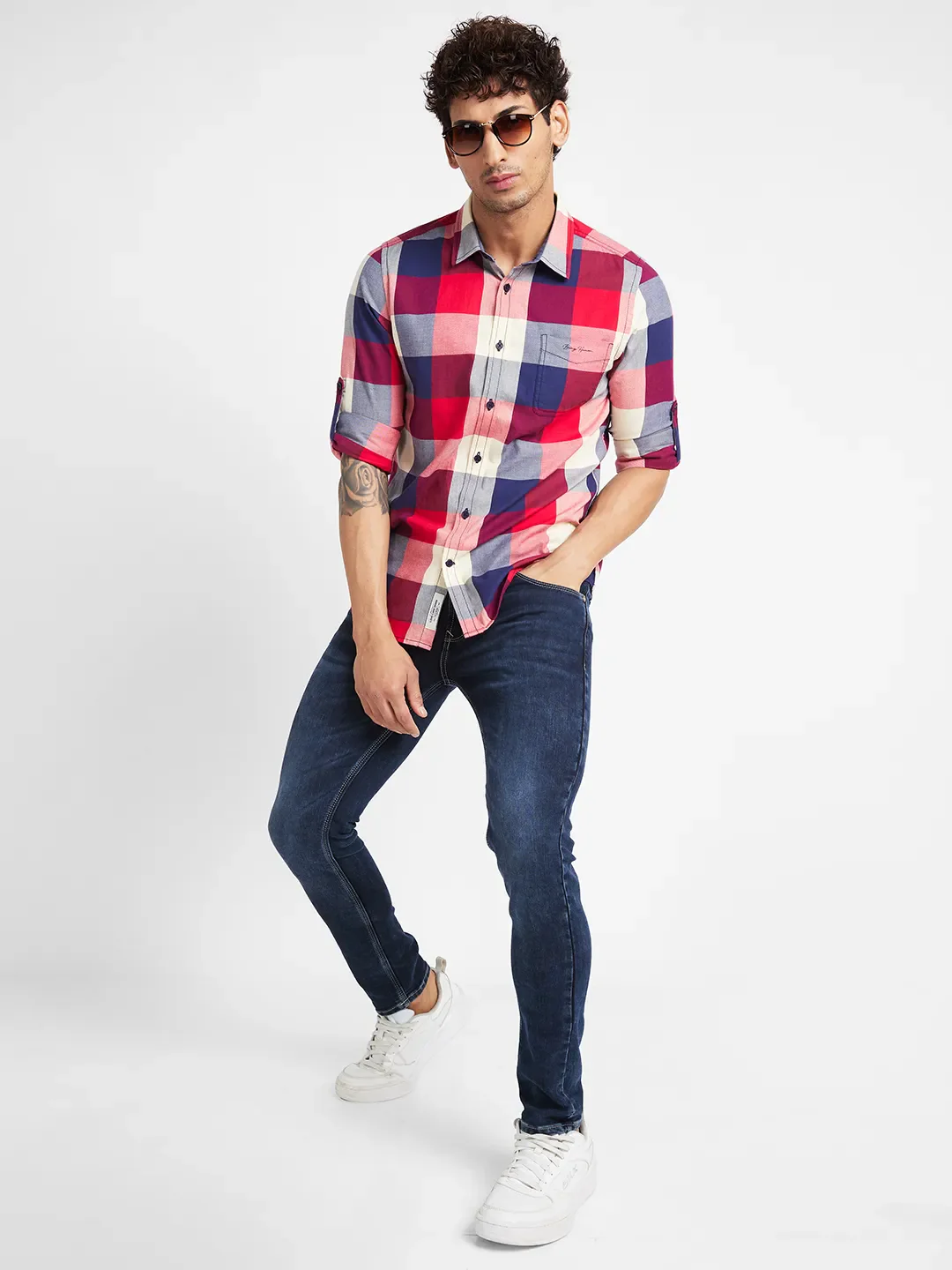 Blue Slim Straight Fit Regular Collar Long Sleeves Men's Shirt by Being Human Clothing - Image 6