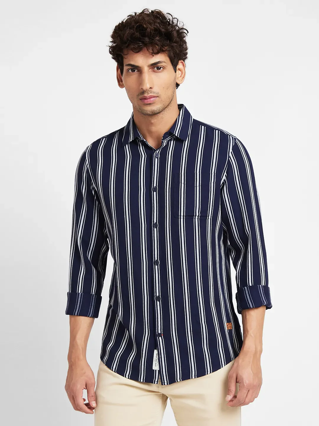 Blue Slim Straight Fit Regular Collar Long Sleeves Men's Shirt by Being Human Clothing