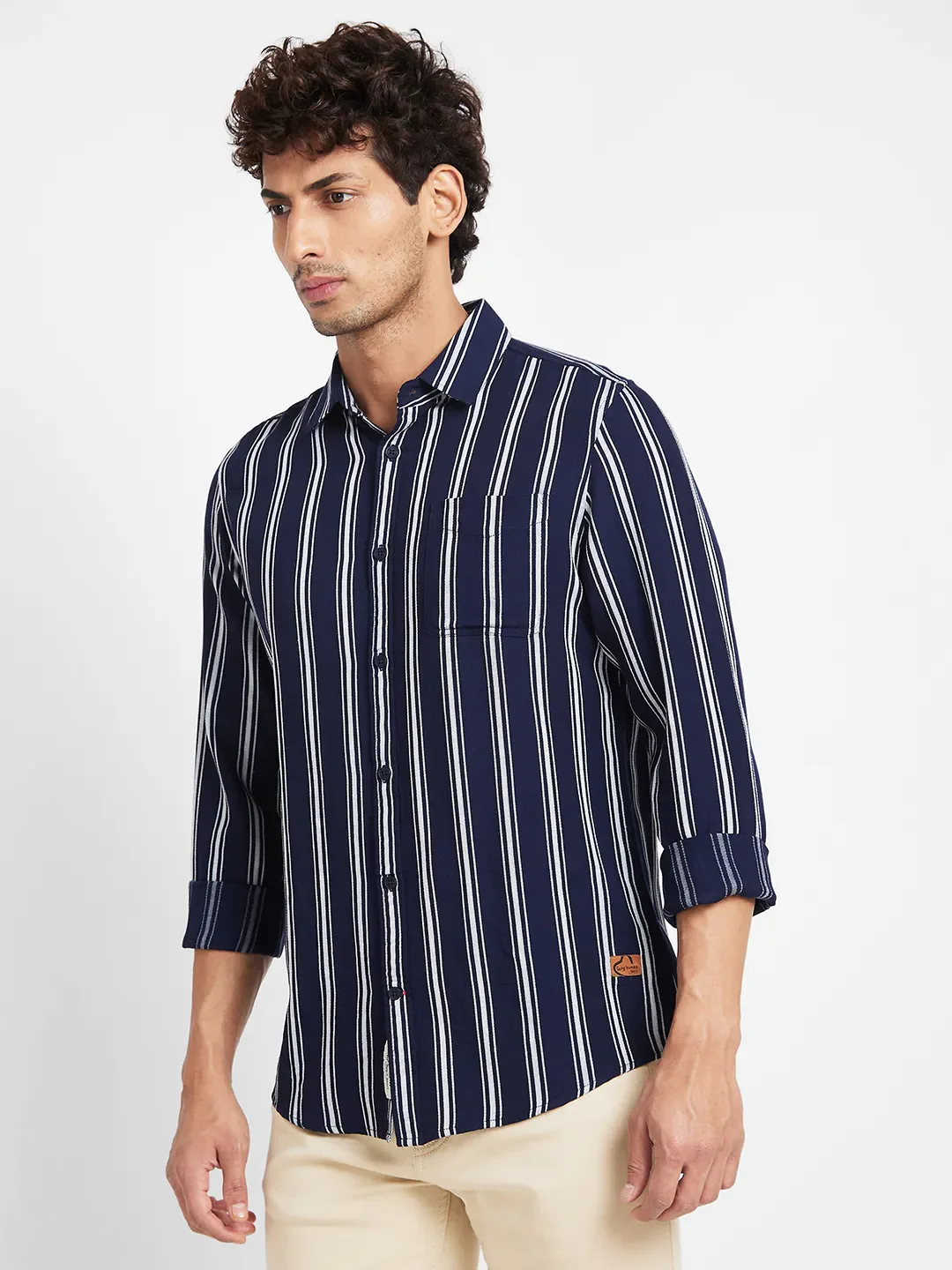 Blue Slim Straight Fit Regular Collar Long Sleeves Men's Shirt by Being Human Clothing - Image 3