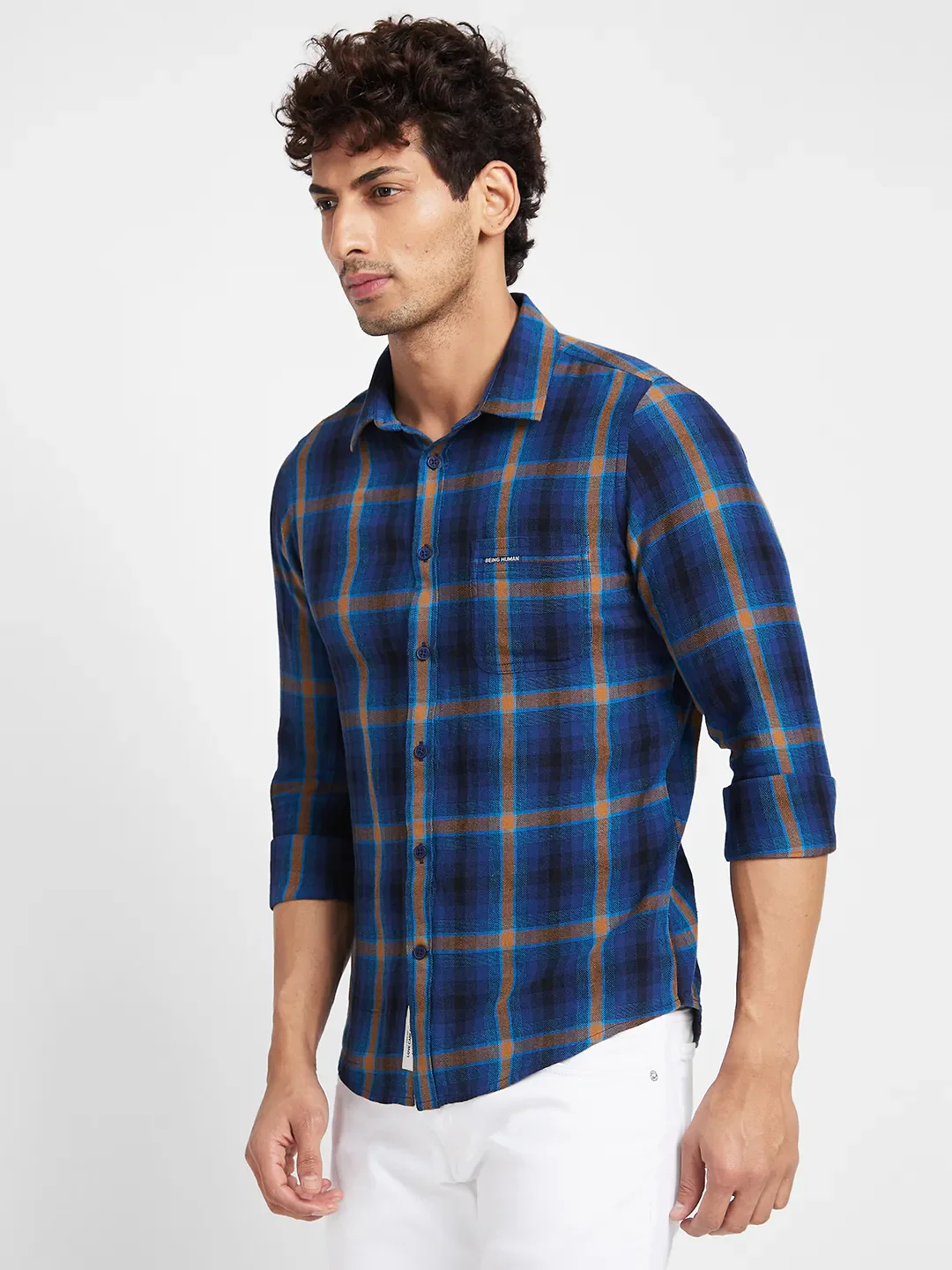Navy Slim Fit Regular Collar Men's Shirt by Being Human Clothing - Image 3