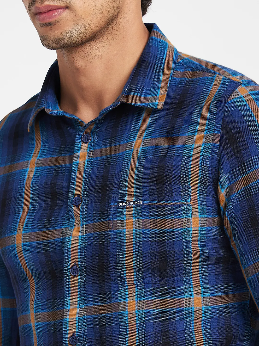 Navy Slim Fit Regular Collar Men's Shirt by Being Human Clothing - Image 5