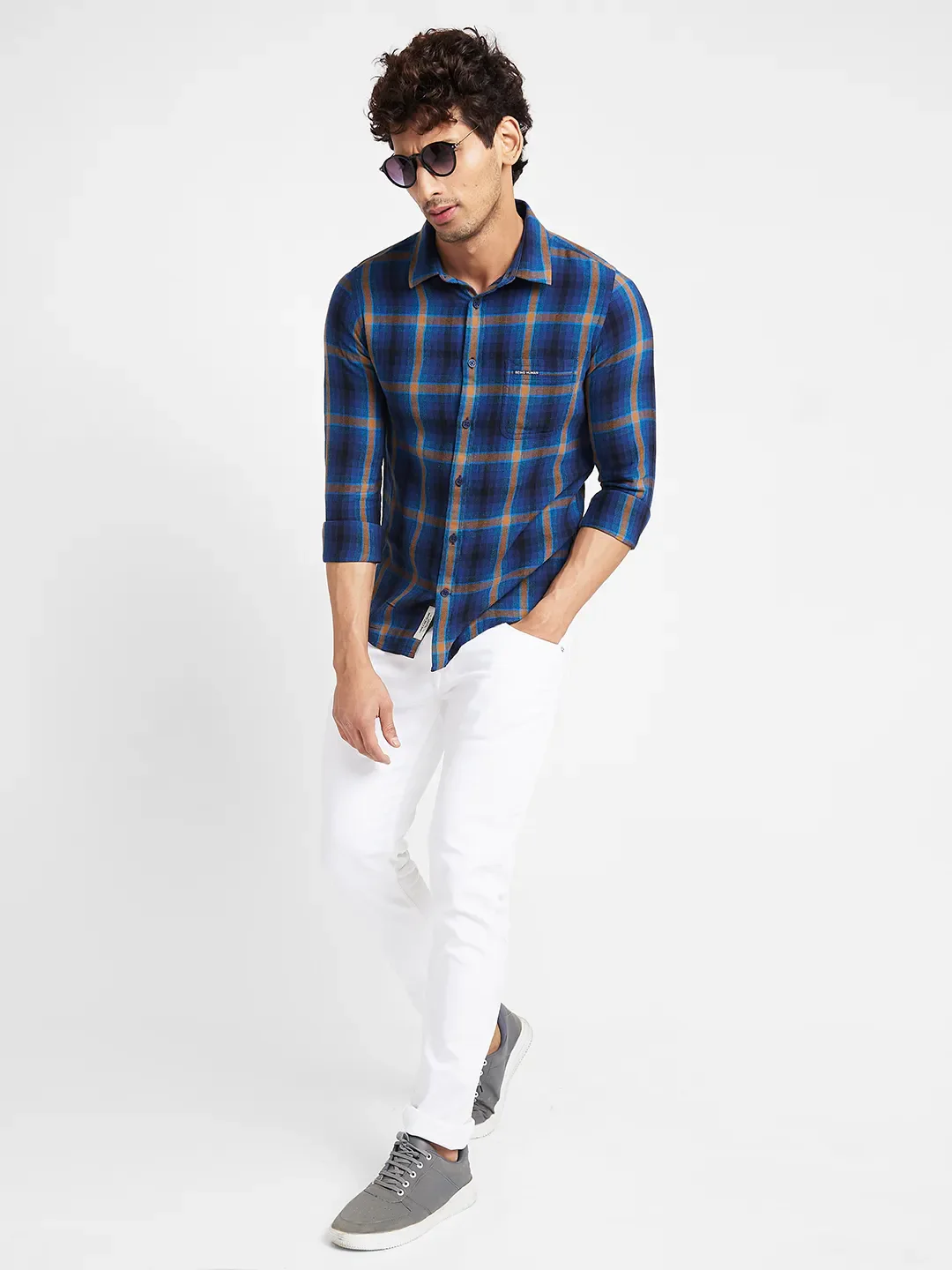 Navy Slim Fit Regular Collar Men's Shirt by Being Human Clothing - Image 6