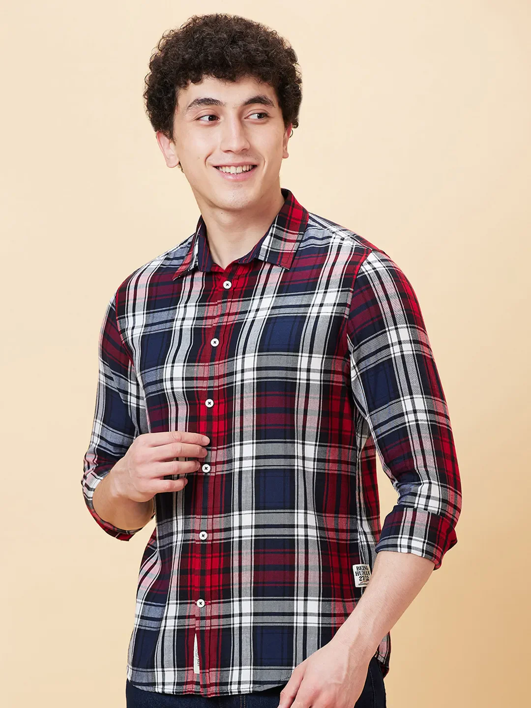 Blue Slim Straight Fit Regular Collar Long Sleeves Men's Shirt by Being Human Clothing - Image 3