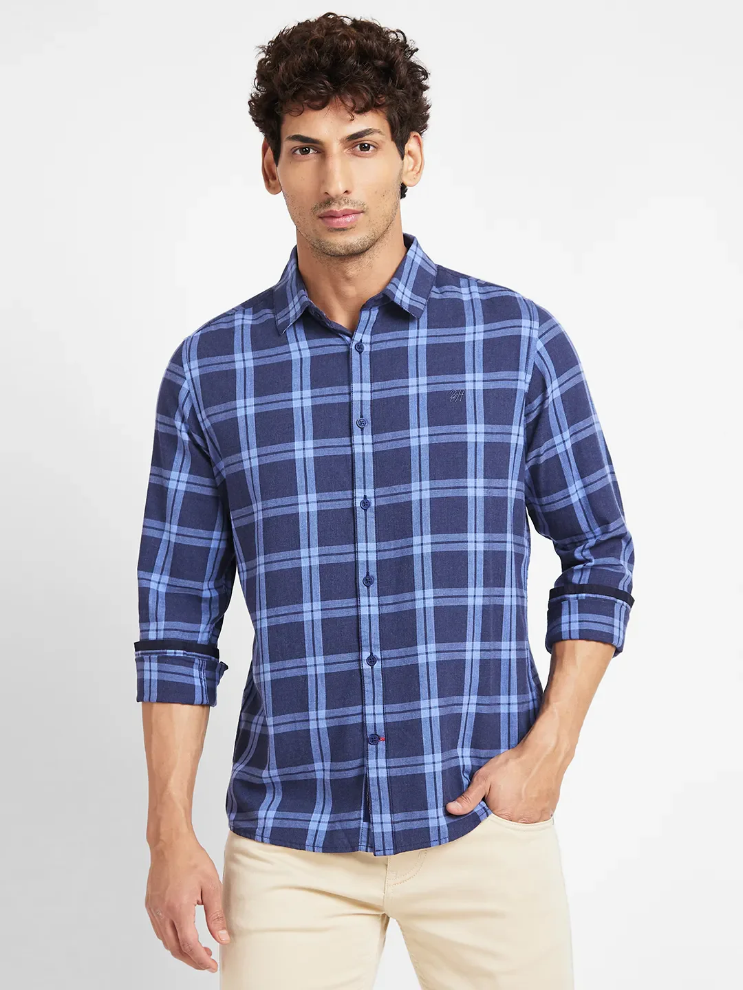 Navy Slim Fit Regular Collar Men's Shirt by Being Human Clothing