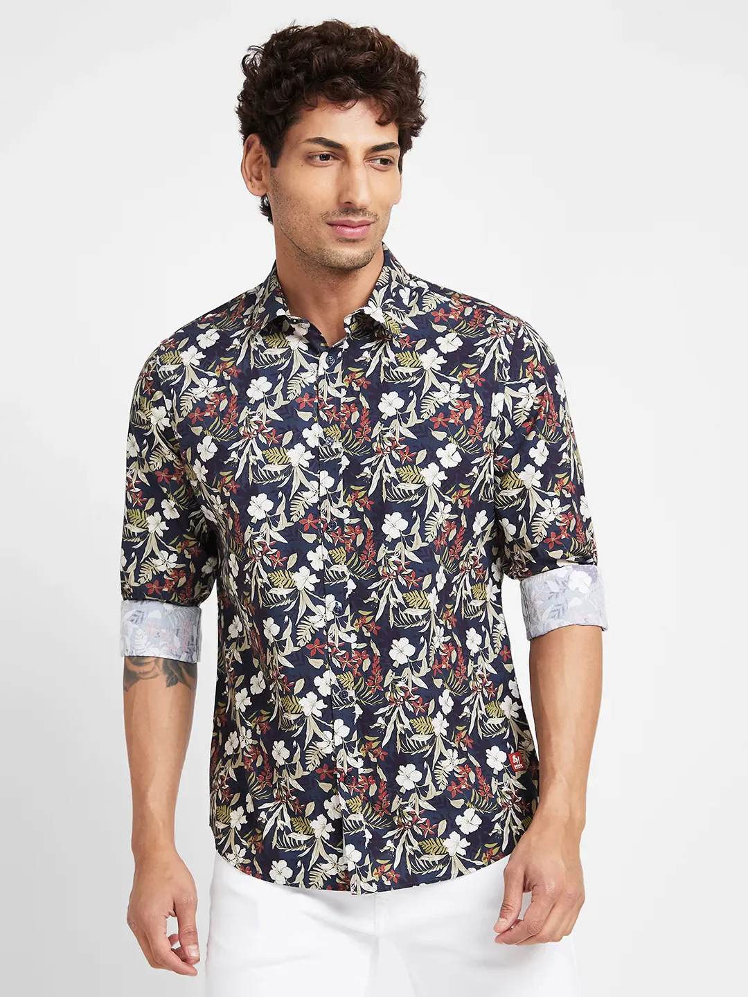 Navy Slim Fit Regular Collar Men's Shirt by Being Human Clothing