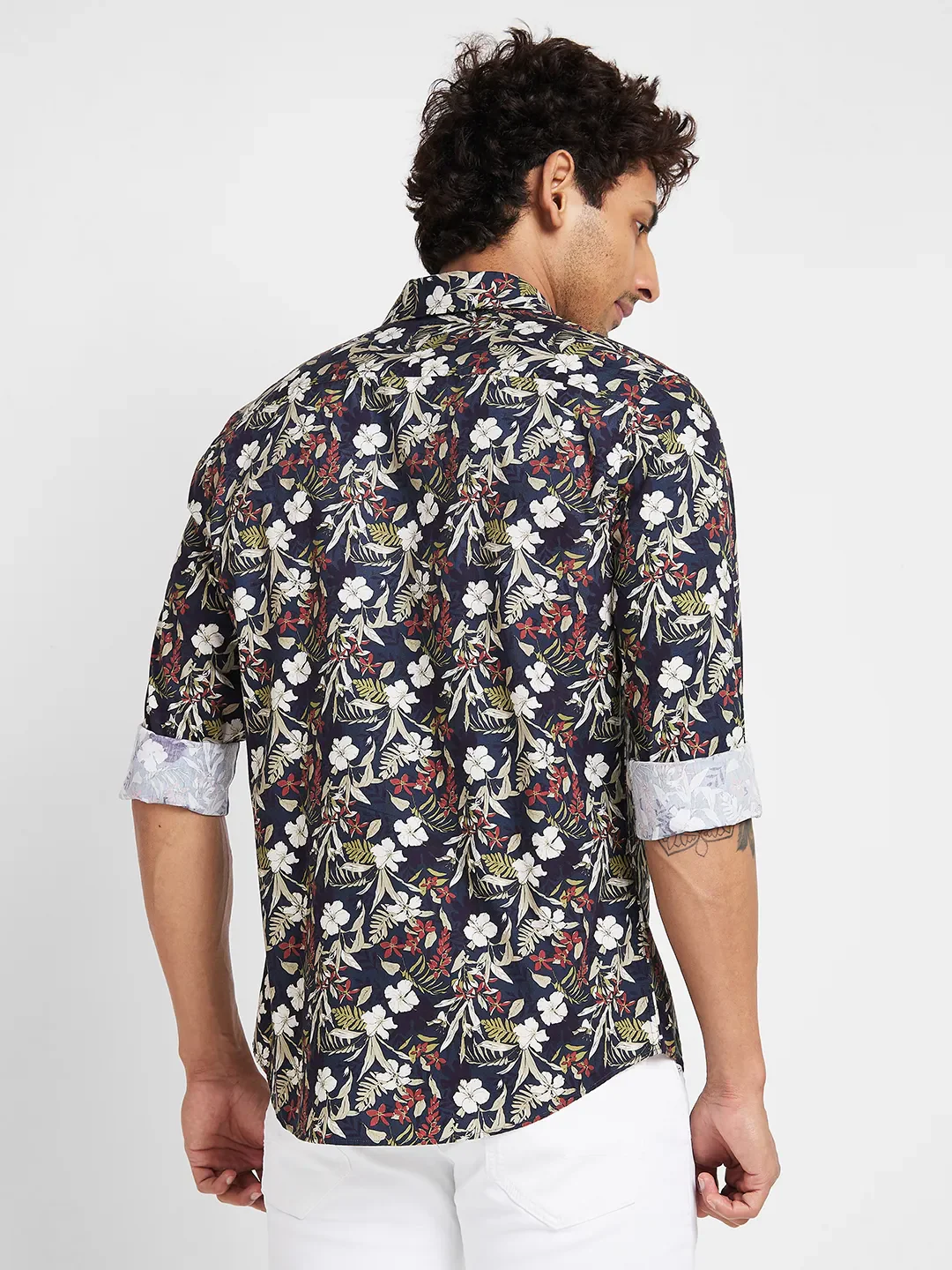 Navy Slim Fit Regular Collar Men's Shirt by Being Human Clothing - Image 4